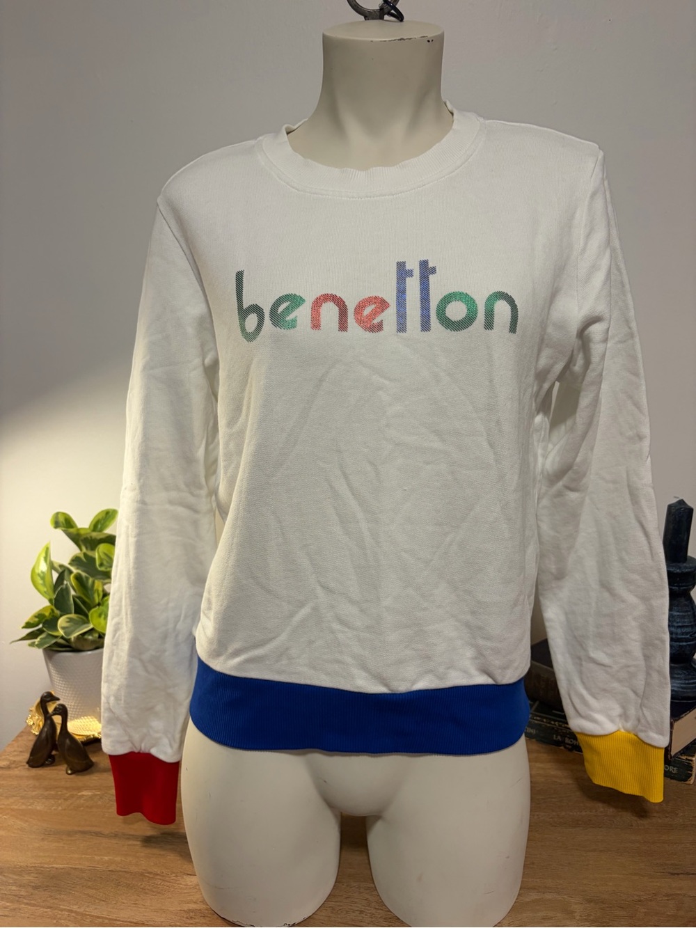 United Colors of Benetton Logo Sweatshirt S White Multicolor 100% Cotton